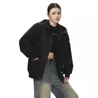 欧迪芬 美式工装风宽松上衣情侣款春秋季户外运动多口袋机能三防连帽外套夹克 男女同款