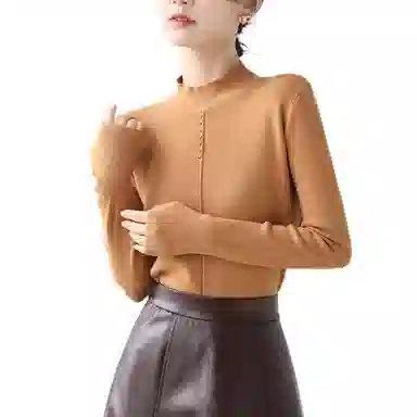 恒源祥 纯色修身适中半高领长袖针织衫 女款