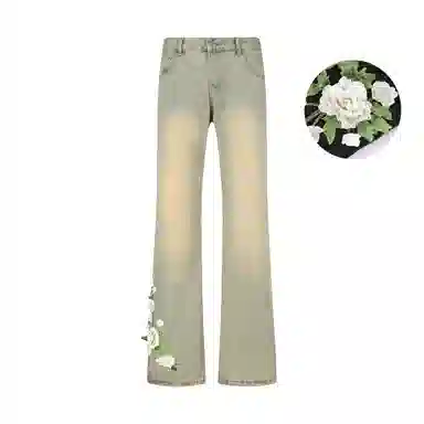 【万针刺绣3D立体浮雕】布客行 显腿长显高显瘦重工美式复古水洗直筒基础款花卉透气高街舒适亲肤休闲百搭微喇纯色长裤牛仔裤 男女同款
