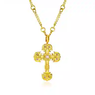 暖瞳 火焰纹十字架项链男士潮牌美式痞帅高级感吊坠#好运 钛钢 毛衣链 男女同款情侣款