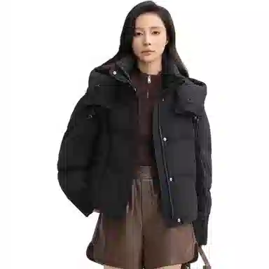鸭鸭 经典百搭秋冬休闲时尚简约防风保暖连帽小个子短款羽绒服 女款