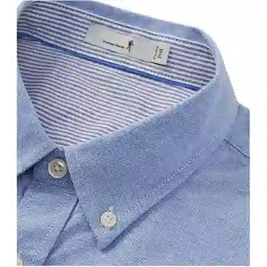 与狼共舞 纯棉纽扣翻领纯色商务休闲牛津纺长袖衬衫 男女同款 深蓝