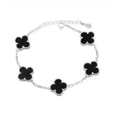 【S990足银纯银 好运加倍】 七七银饰 四叶草 浪漫五花 森系小清新高级感幸运叠戴 日常百搭通勤约会手饰  玛瑙 手链 女款