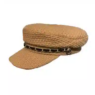 祎步康 日系秋冬季英伦平顶海军帽复古时尚链条鸭舌帽韩版百搭八角贝雷帽 聚酯纤维 帽子 女款