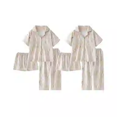 静英鸾 舒适简约休闲可外穿翻领短袖三件套家居服睡衣套装 男女同款