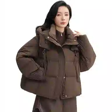鸭鸭 经典百搭秋冬休闲时尚简约防风保暖连帽小个子短款羽绒服 女款