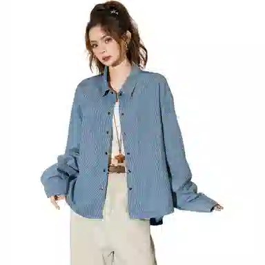 法文箱子 条纹宽松薄款翻领衬衫 女款