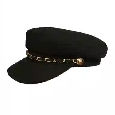 祎步康 日系秋冬季英伦平顶海军帽复古时尚链条鸭舌帽韩版百搭八角贝雷帽 聚酯纤维 帽子 女款