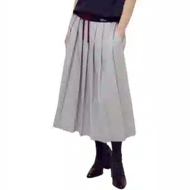 MARDI MERCREDI FW25 COTTON PLEATED MAXI SKIRT STRIPE_BLUE