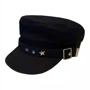 祎步康 黑色星星鸭舌帽秋冬季英伦复古贝雷帽新海军风韩版报童画家帽 棉 帽子 女款
