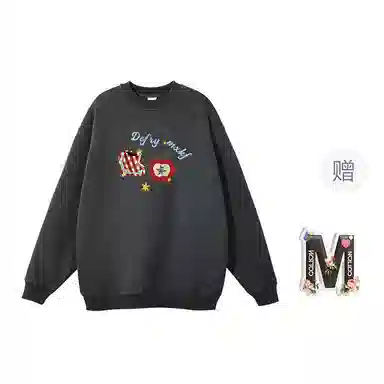 棉购 韩系卡通潮流苹果印花圆领慵懒感百搭休闲卫衣 女款