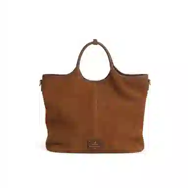 妙迪 秋冬季纯色设计时尚麂皮双面托特包购物袋电脑包 牛皮 手提包 女款 焦糖棕