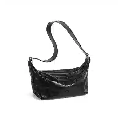 妙迪 复古时髦机车柔软菱格腋下托特包 牛皮革 单肩斜挎包 女款 子夜黑