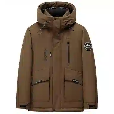 鸭鸭 山系户外风 登山休闲工装情侣宽松保暖外套加厚防寒连帽羽绒服 男女同款