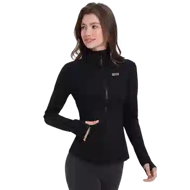 欧迪芬 立领纯色高弹显瘦立体剪裁外套塑形户外运动瑜伽健身拉链训练速干骑行上衣塑身衣 女款