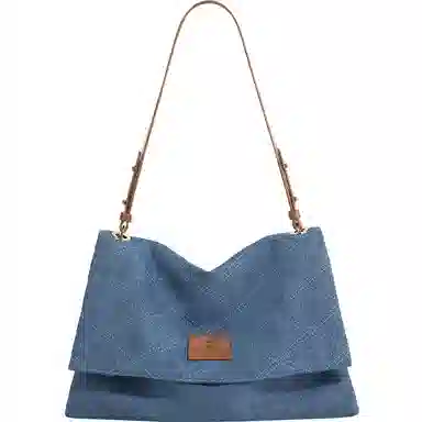 妙迪 时尚潮流百搭复古简约休闲软袋托特包 织物 单肩斜挎包 常规 女款 牛仔蓝