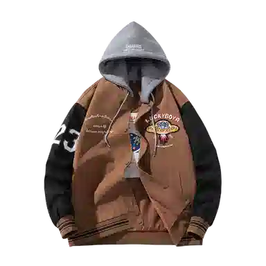 Suhang Flocked Embroidery Hoodie Jacket