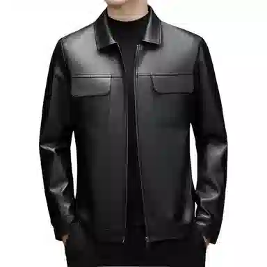 男士春秋休闲工装纯色防风翻领皮夹克外套皮衣 男款