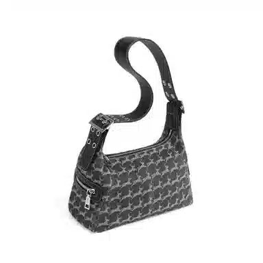 妙迪 复古机车牛仔包设计感腋下托特包 织物 单肩包 常规 女款 丹宁黑