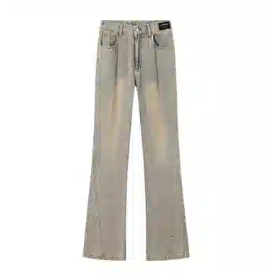 【拼接微喇显高显瘦】布客行 美式高街复古染水洗做旧亲肤柔软透气休闲百搭松紧腰长裤子废土风磨白直筒垂感阔腿修身牛仔裤 男女同款