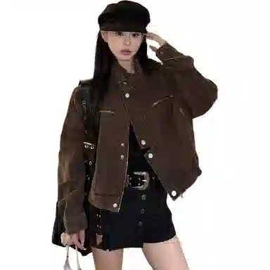 桴生 美式特调工装风早秋立领短款显瘦夹克 女款