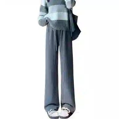 欧迪芬 白色纯色垂感人字纹通勤风直筒高腰长裤休闲裤 女款