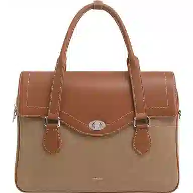 妙迪 复古百搭大容量商务高级感拼接 织物 电脑包 常规 男女同款情侣款 棠梨褐