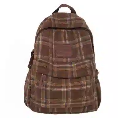 科物酷 书包复古格子大容量潮流高颜值初中高中大学生上课出游日常百搭 呢子 双肩包 男女同款情侣款 多色