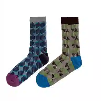 BEAR UNION Retro Colorblock Floral Socks