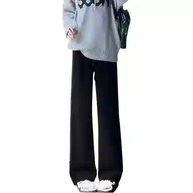 欧迪芬 白色纯色垂感人字纹通勤风直筒高腰长裤休闲裤 女款