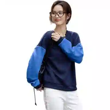 【dme】 冬季韩风撞色拼接圆领时尚通勤休闲百搭潮流智感卫衣 女款