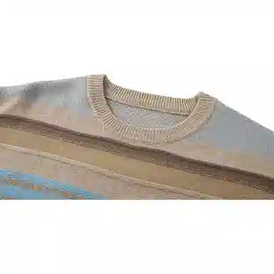 【dme】 通勤圆领条纹亲肤舒适长袖针织衫 女款 卡其