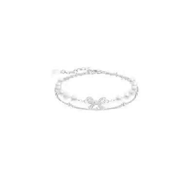 清脆小溪 双层蝴蝶结珍珠叠戴轻奢优雅气质精致小众高级感简约个性百搭潮流#好运 合金 手链 女款