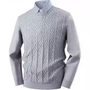 红豆 高克重假两件高档提花衬衫领保暖厚毛衣柔软打底衫上衣针织衫 男款