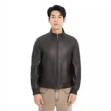 利郎 时尚都市立领短款口袋装饰质感百搭秋季皮衣 男款