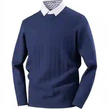 红豆 重磅厚款保暖高档提花针织衫衬衫领假两件秋冬打底衫上衣毛衣 男款