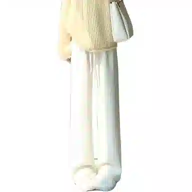 欧迪芬 白色纯色垂感人字纹通勤风直筒高腰长裤休闲裤 女款