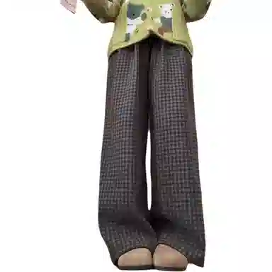 欧迪芬 甜妹灰色格雷系撞色毛呢加绒遮肉阔腿裤韩式慵懒风复古格子裤女生秋季运动直筒卫裤弯刀长裤女士垂感显瘦垂感高腰直筒休闲裤 女款
