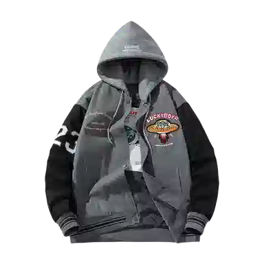 Suhang Flocked Embroidery Hoodie Jacket