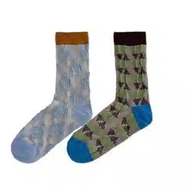 BEAR UNION Retro Colorblock Floral Socks
