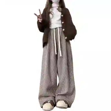 欧迪芬 阔腿裤复古宽松高腰休闲裤 女款