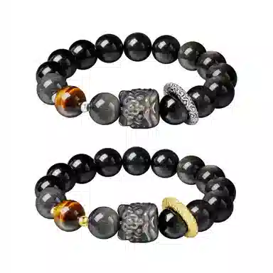 【999足银】 央创时尚 中国黄金 新中式祥瑞醒狮跑环单圈 八方来财 平安吉祥水逆散退 上岸转运旺事业#好运天然 黑曜石 手串 男女同款情侣款