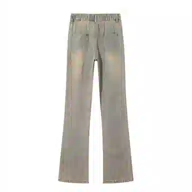 【拼接微喇显高显瘦】布客行 美式高街复古染水洗做旧亲肤柔软透气休闲百搭松紧腰长裤子废土风磨白直筒垂感阔腿修身牛仔裤 男女同款