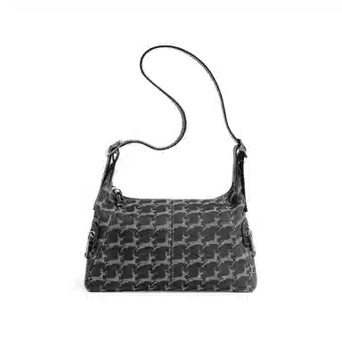 妙迪 复古机车牛仔包设计感腋下托特包 织物 单肩包 常规 女款 丹宁黑