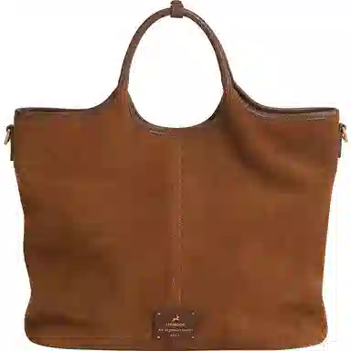 妙迪 秋冬季纯色设计时尚麂皮双面托特包购物袋电脑包 牛皮 手提包 女款 焦糖棕