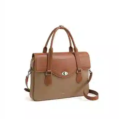 妙迪 复古百搭大容量商务高级感拼接 织物 电脑包 常规 男女同款情侣款 棠梨褐