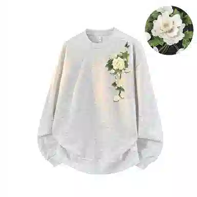 【3D立体浮雕万针刺绣】布客行 美式复古文艺风植物花卉工艺纯色基础简约百搭高级感高街潮流休闲舒适学院华棉重磅长袖卫衣 男女同款