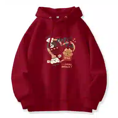 棉致 薯条小狗涂鸦潮流百搭时尚简约舒适柔软圆领套头连帽长袖卫衣 女款