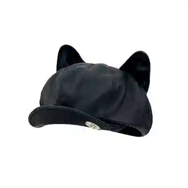 艾佳微 日系可爱猫耳朵甜美百搭 皮革 贝雷帽 男女同款情侣款