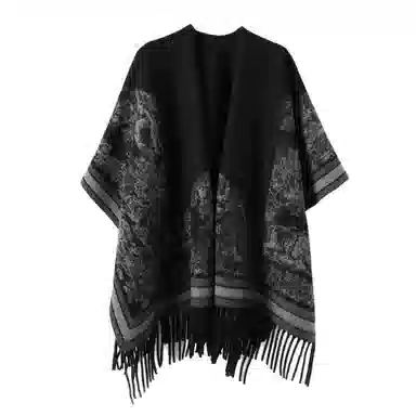 心水好物 民族风暗黑小众设计感斗篷保暖双面针织披风外搭 聚酯纤维 披肩 女款